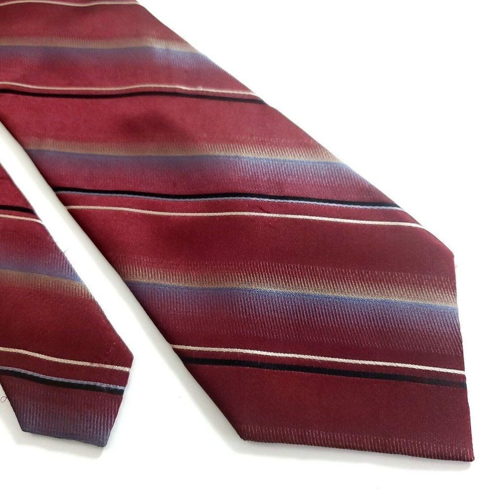 Perry Ellis Portfolio Red Striped Woven Silk Tie